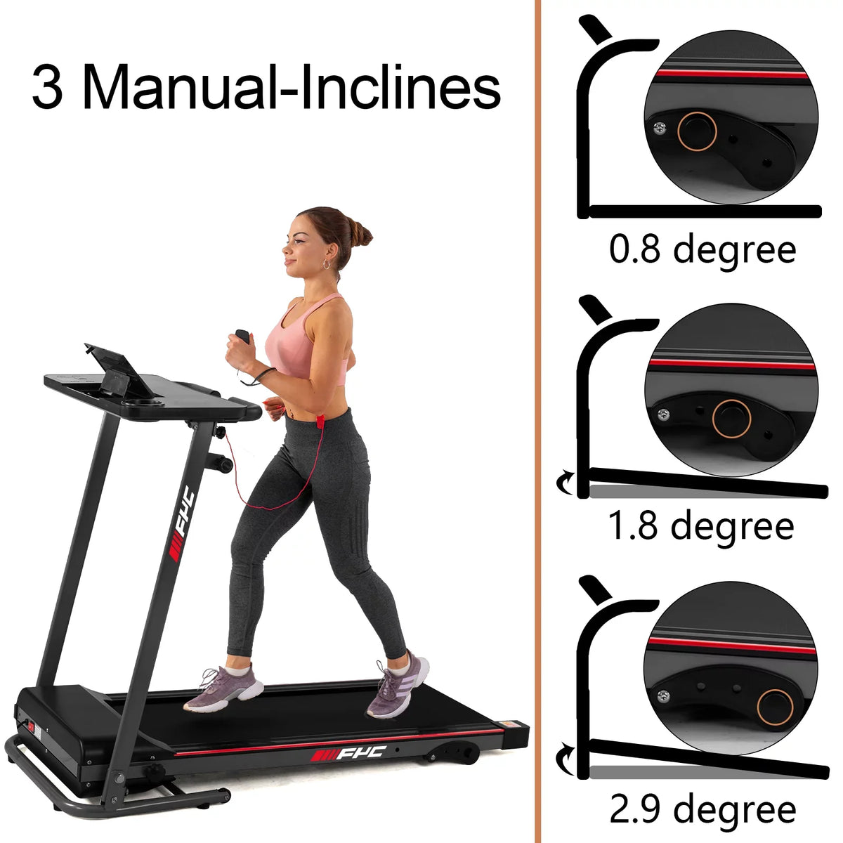 Folding Treadmill for Home with Desk - 2.5HP Compact Electric Treadmill for Running and Walking Foldable Portable Running Machine for Small Spaces Workout, 265LBS Weight Capacity