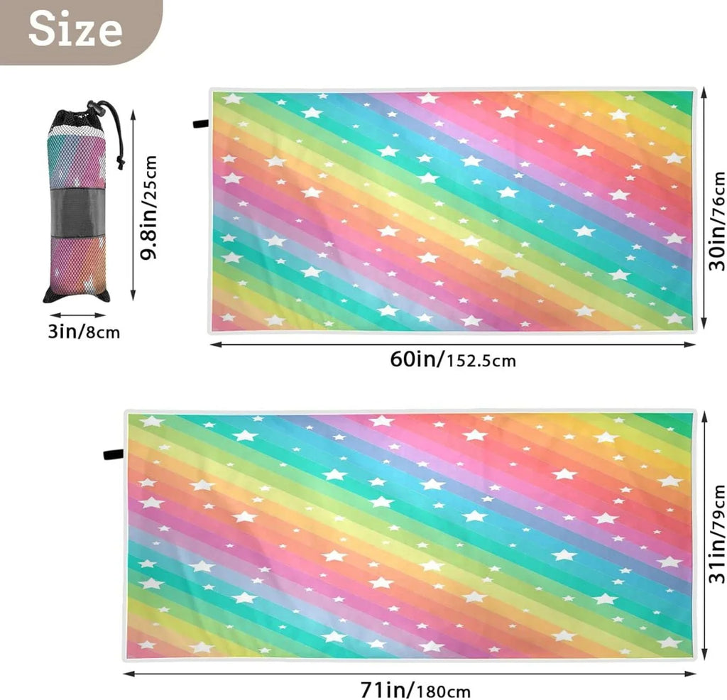 Bestwell Rainbow Star Beach Towel Oversized Towel Blanket, Thin Lightweight Microfiber Sand Free Quick Dry Towel, 30”X60” Multipurpose Pool Bath Yoga Swim Shower Towel