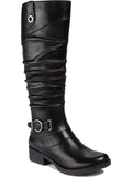 Womens Black Stretch Gore Side Pull Tab Buckle Accent Cushioned Onika Round Toe Block Heel Zip-Up Boots Shoes 10 M