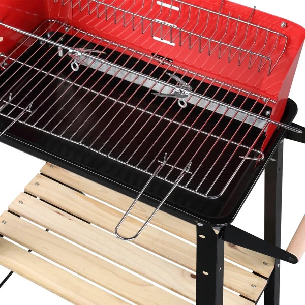 27 Inch Portable Charcoal Grill with Wheels for Outdoor Cooking Barbecue Camping  Coal Grill Heavy Duty Square for Small Patio Backyard
