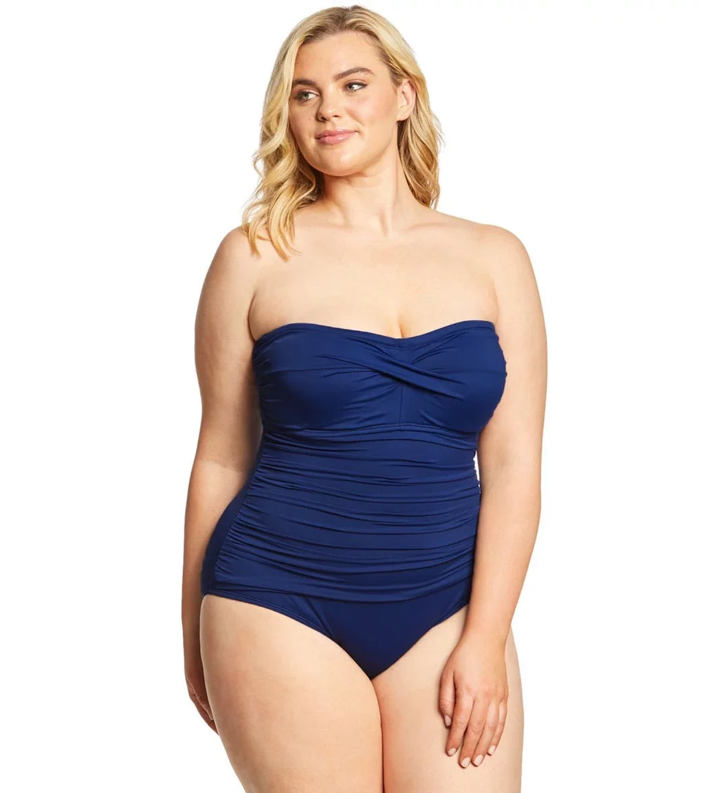 Ralph Lauren Women Plus Size Twist Bandeau One-Piece Swimsuit Navy 16W
