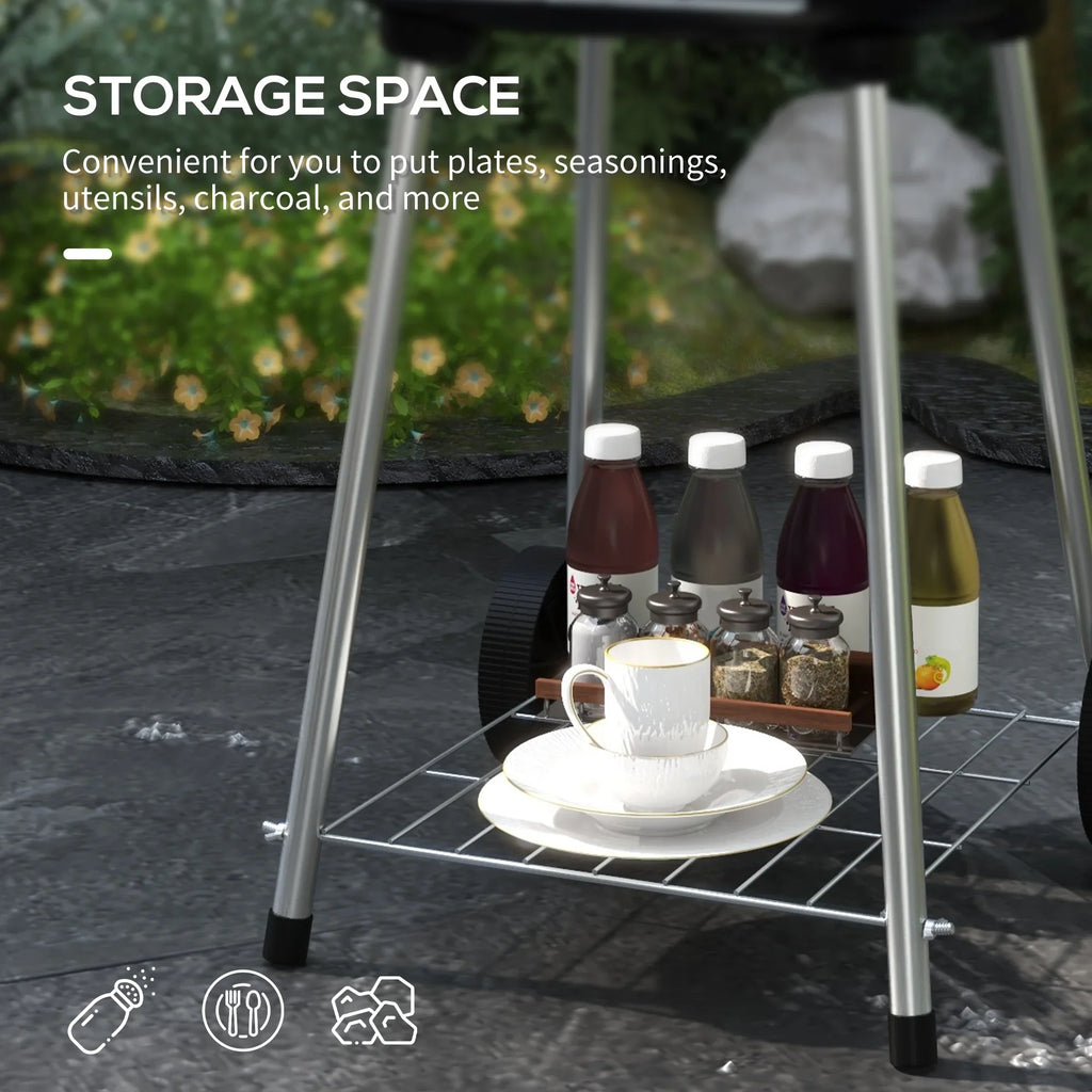 Outsunny Portable Charcoal Grill with Wheels Bottom Shelf for Picnic, Red