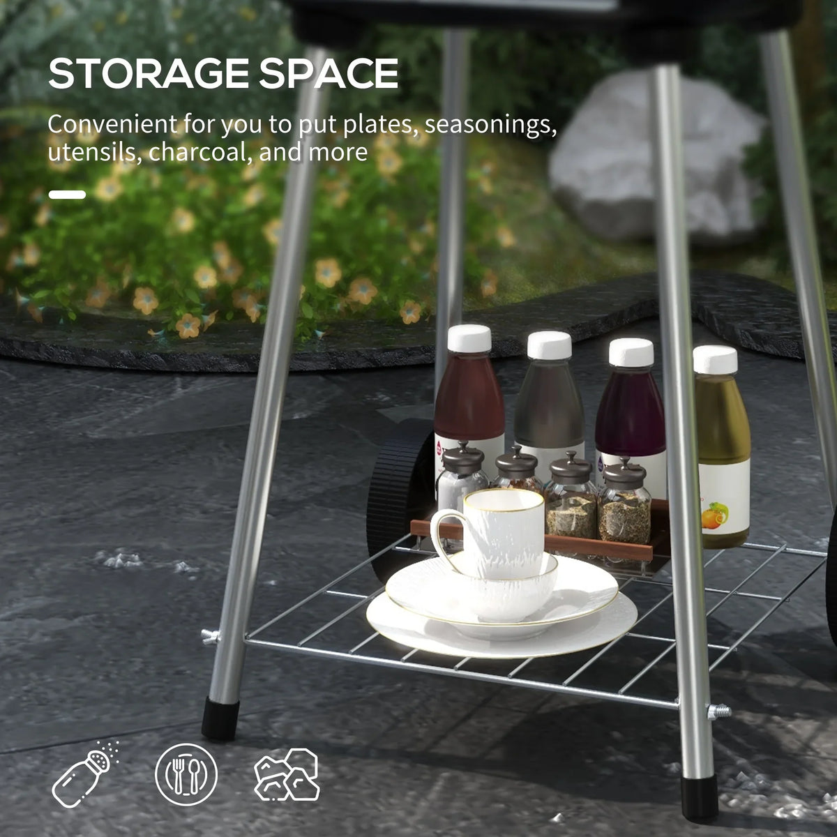 Outsunny Portable Charcoal Grill with Wheels Bottom Shelf for Picnic, Red