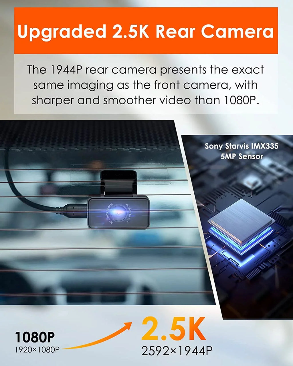 Vantrue E2 Dual 2.5K Front and Rear Dash Cam with 5G WiFi,  & Voice Control, 1944P+1944P Car Camera, 24hrs Buffered Parking Mode, Enhanced Night Vision, Motion Detection, Capacitor, Support 512GB