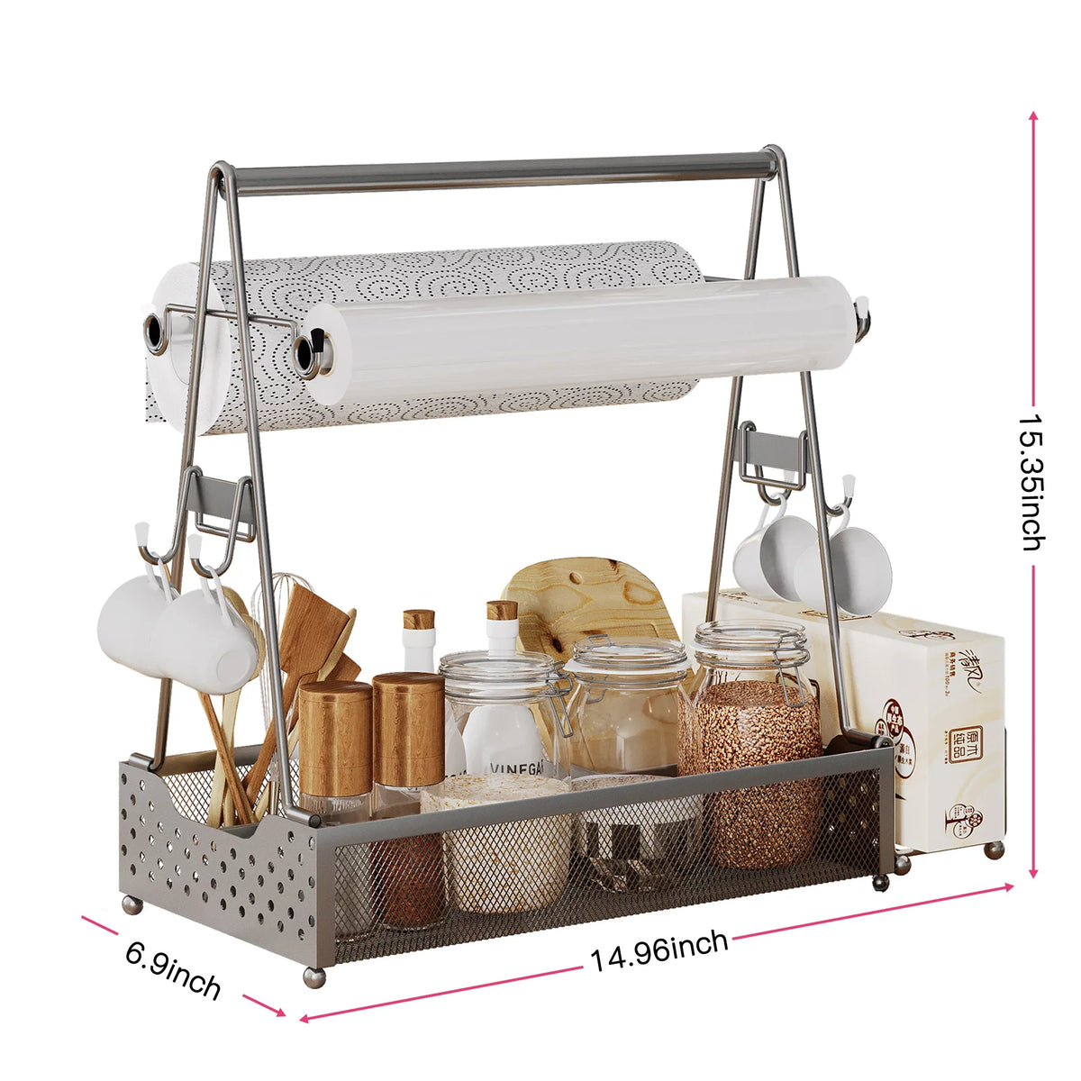 Hvacstar Grill Utensil Caddy - Organize  Tools, Condiments, Paper Towels, and Cleaning Supplies - Caddy for Outdoor Picnics, Backyard BBQs, Kitchens, Garages