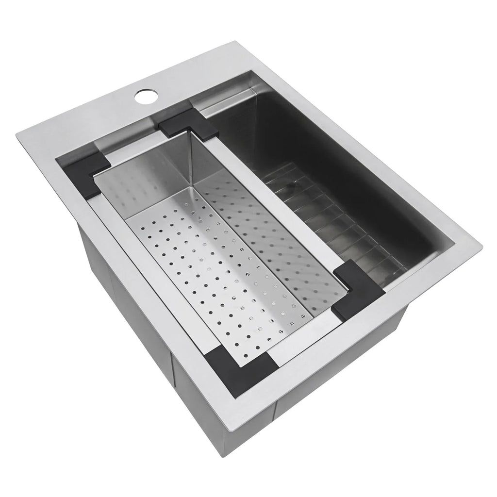 Ruvati RVH8210 15 x 20 in. Workstation Drop-in Topmount Bar Prep  Sink 16 Gauge Stainless Steel