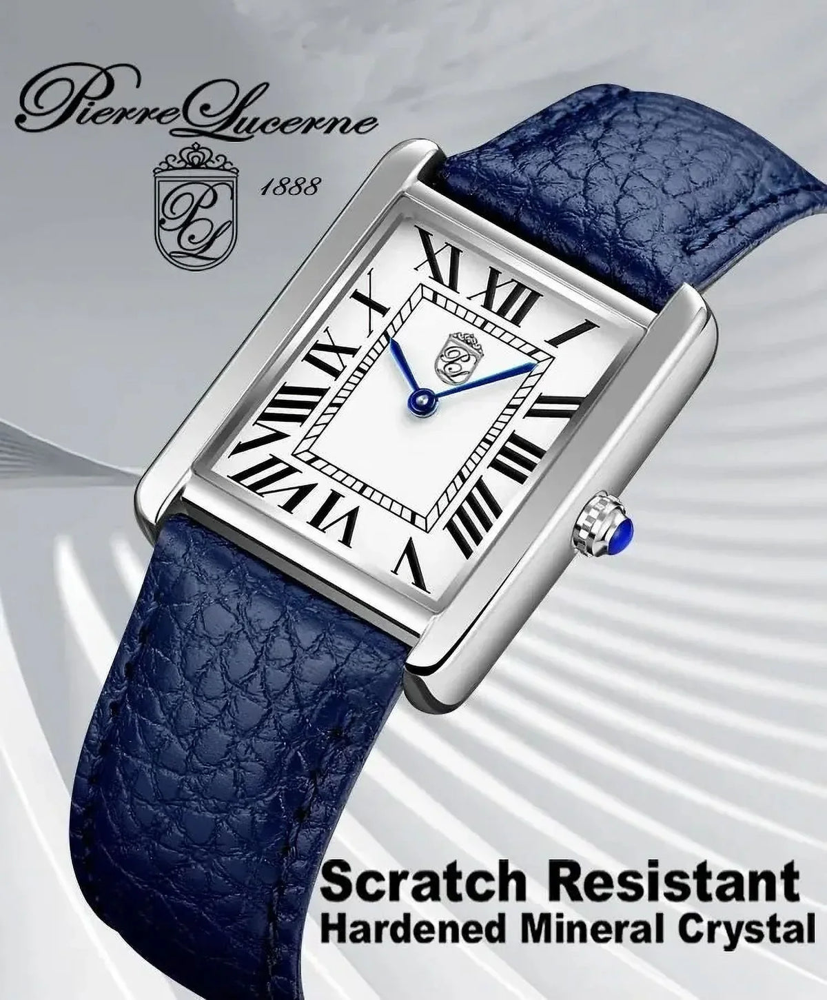 Pierre Lucerne 1888 Louie Must Tank Vintage Swiss Style Classic Mens Dress Watch Blue Band
