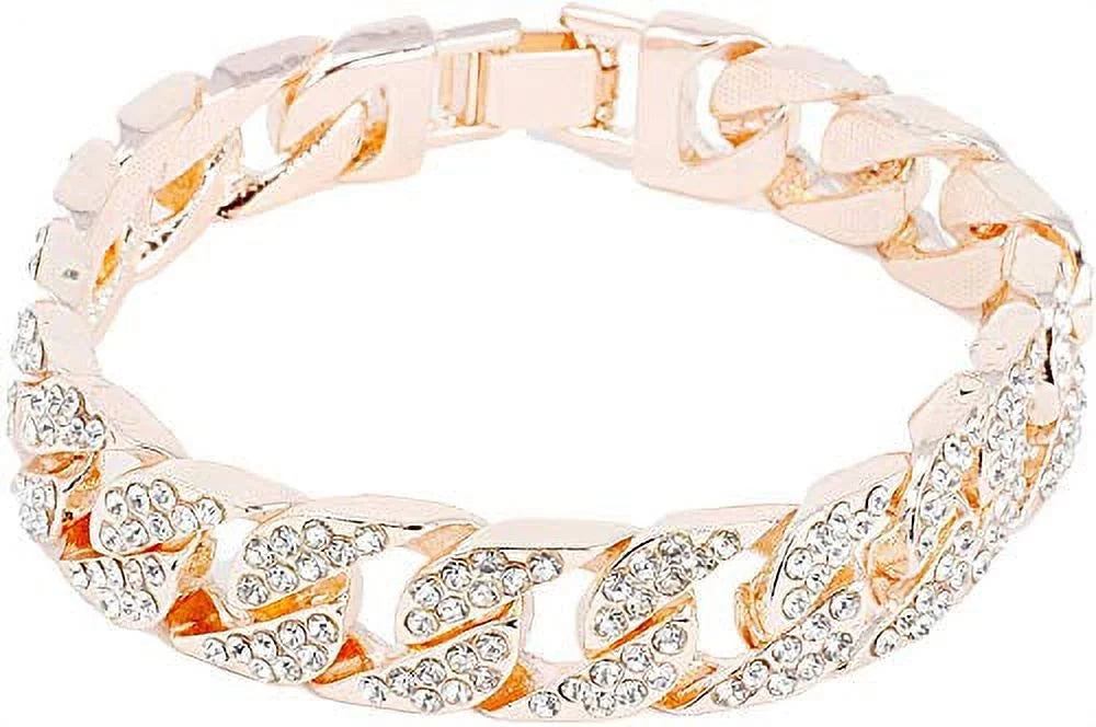 Charles Raymond Mens Silver Big Rocks with Roman Numerals Fully Iced Out Colorful Dial Wristwatch w/Blinged Out Cuban Shiny Silver Bracelet - ST10327  Cuban (Rose Gold)