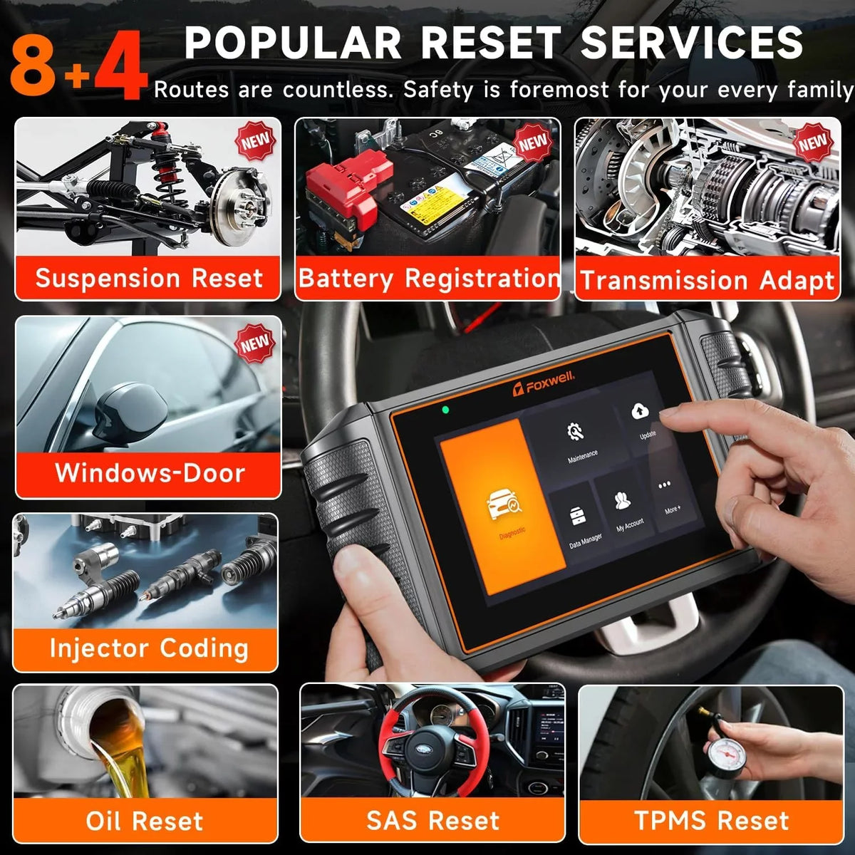 Foxwell NT726 Car Scanner OBD2 Scan Tool Automotive All System Diagnostic Equipment Oil   Bleeding     Injector Coding  Gearbox Reset Car Code Reader  Automotive Analyzer