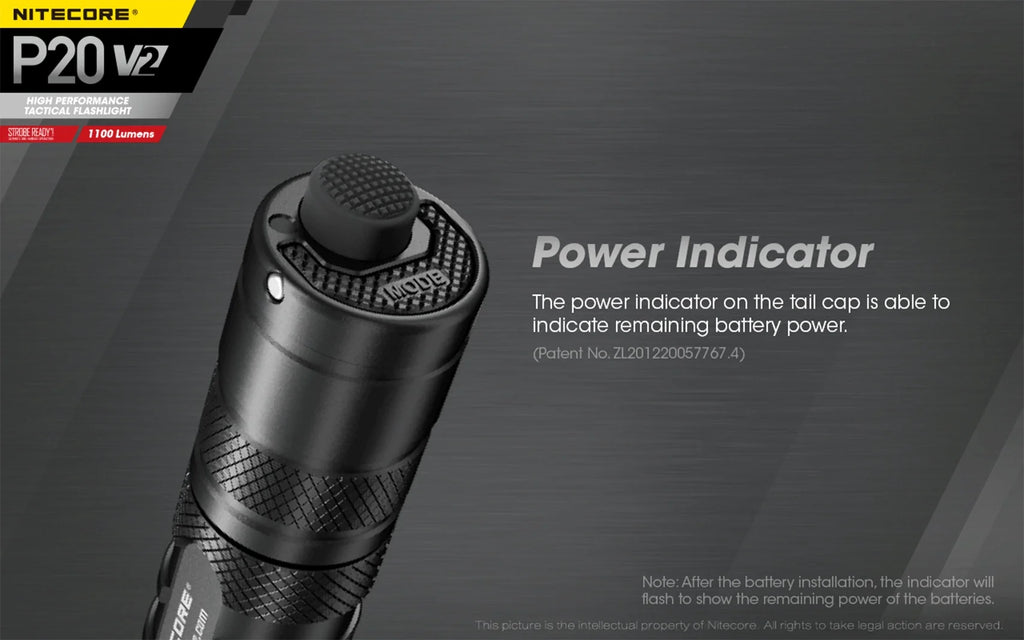 Combo: Nitecore P20 V2 Tactical  Flashlight -  -L2 V6 - 1100 Lumens w/NL189 Battery, D2 Charger +2x Free Eco-Sensa CR123A Batteries