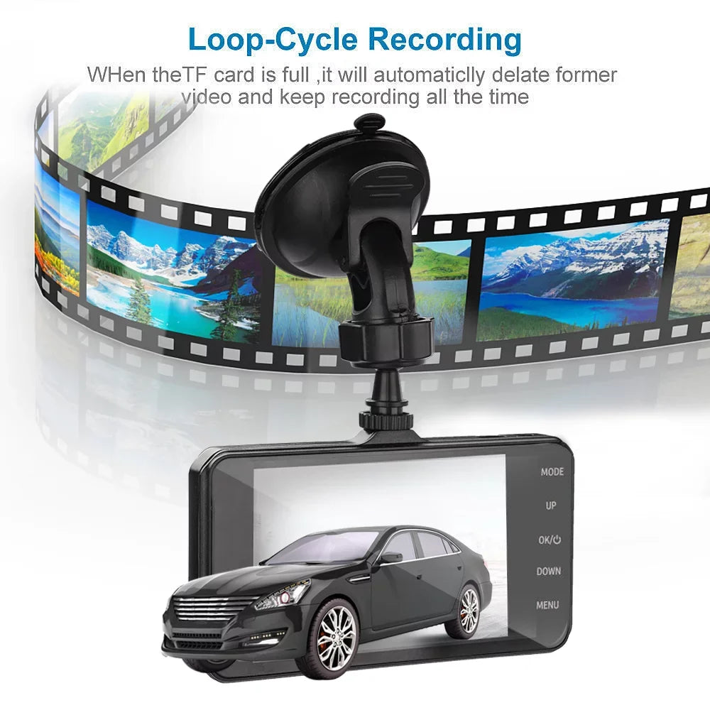 4" 1080P  Touch Screen Dash Cam Dual Lens Car  170° Front and Rear Camera Dashboard, Camera Recorder with G-Sensor
