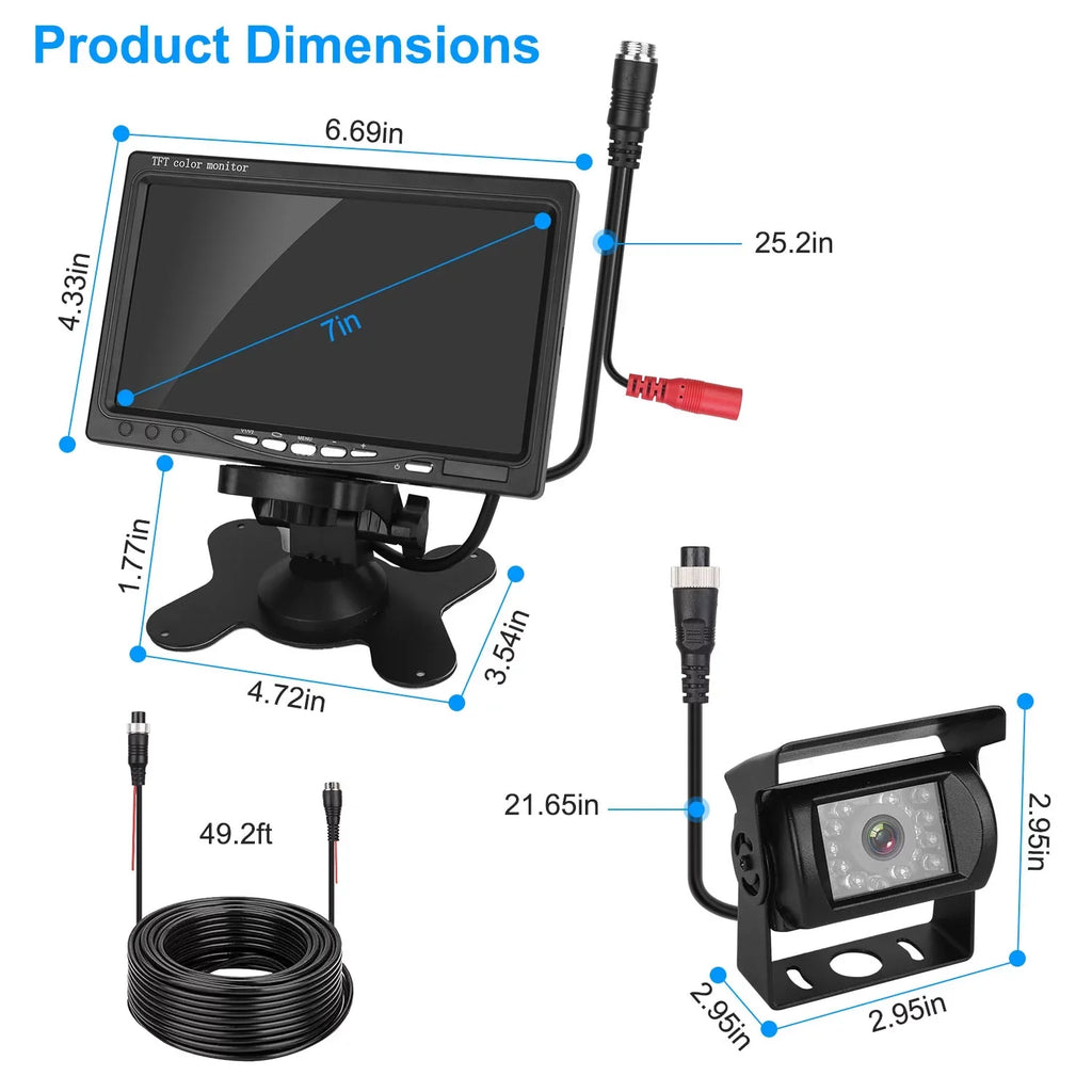 Vehicle Backup Camera, 7In Monitor Reverse Camera, Car Rearview Parking Reverse System, IP67 Waterproof Car Parking Reverse System with Night Vision for Car Trunk Van