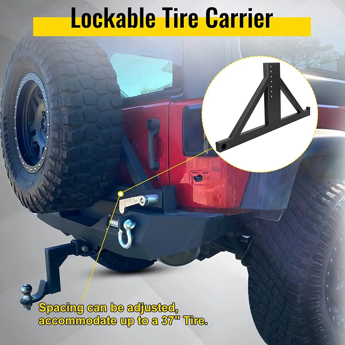 Textured Black Rear Bumper w/ Tire Carrier+ Lights for 07-18 Jeep Wrangler