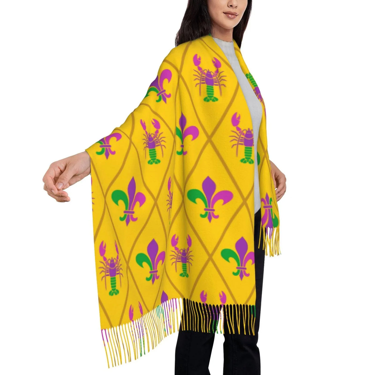 Junzan Lightweight Women'S Fashion Mardi Gras Crayfish And Fleur De Lis Printed Winter Fall Warm Scarves Scarf Shawl