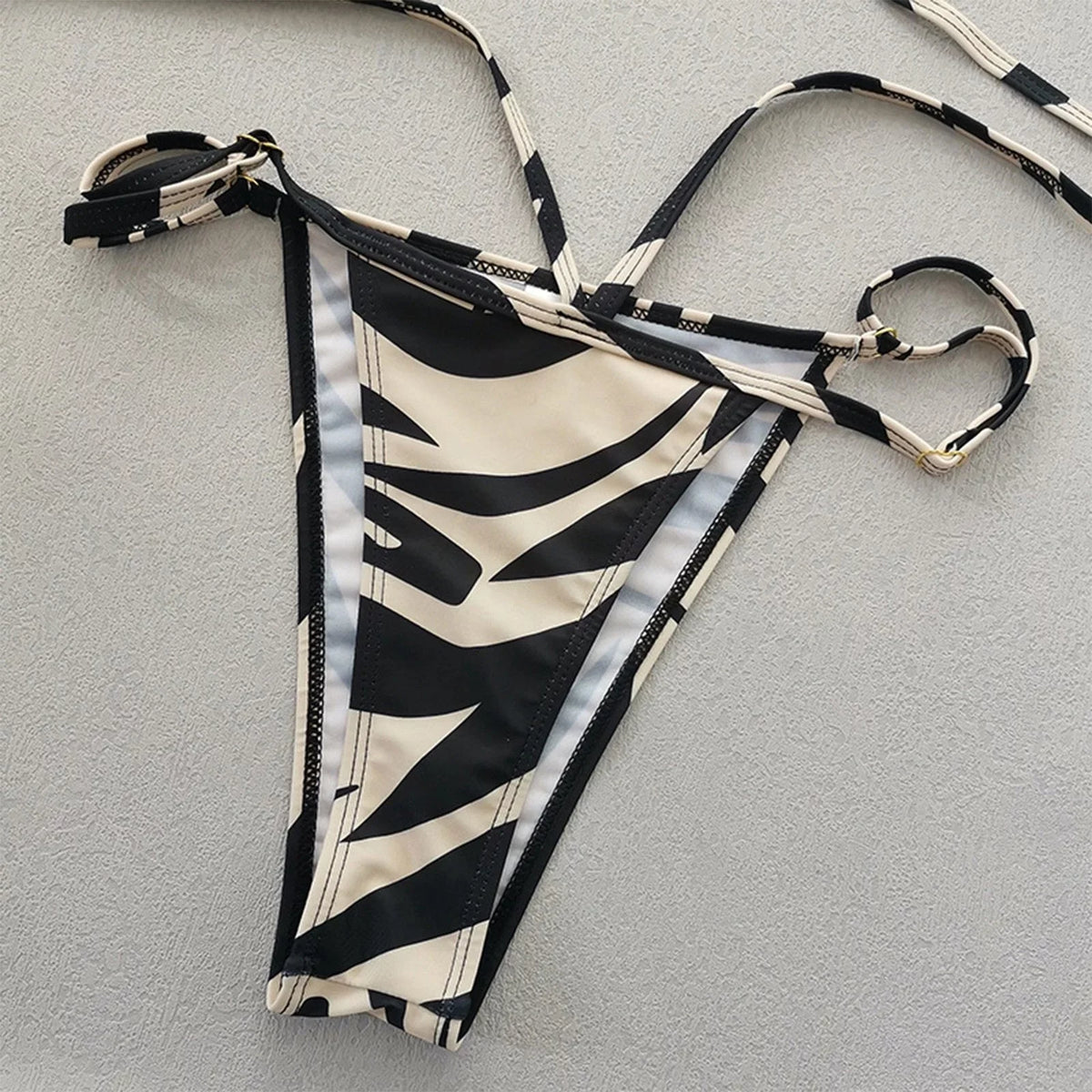 Swimsuits for Women Sexy Panda Two Color Striped Lace Up Split Bikini Swimsuit