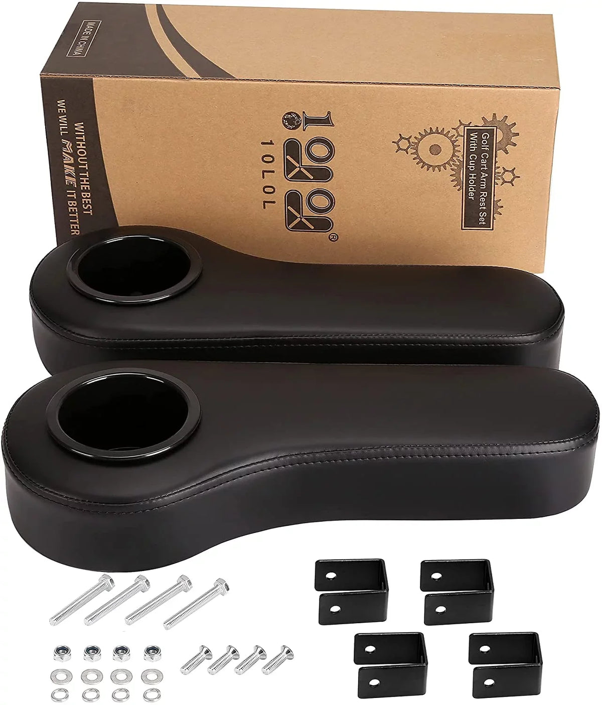 10L0L Golf Cart Armrests with Cup Holder for  Club Car Yamaha Golf Cart Rear Seat, Without Drilling, Black, Set of 2