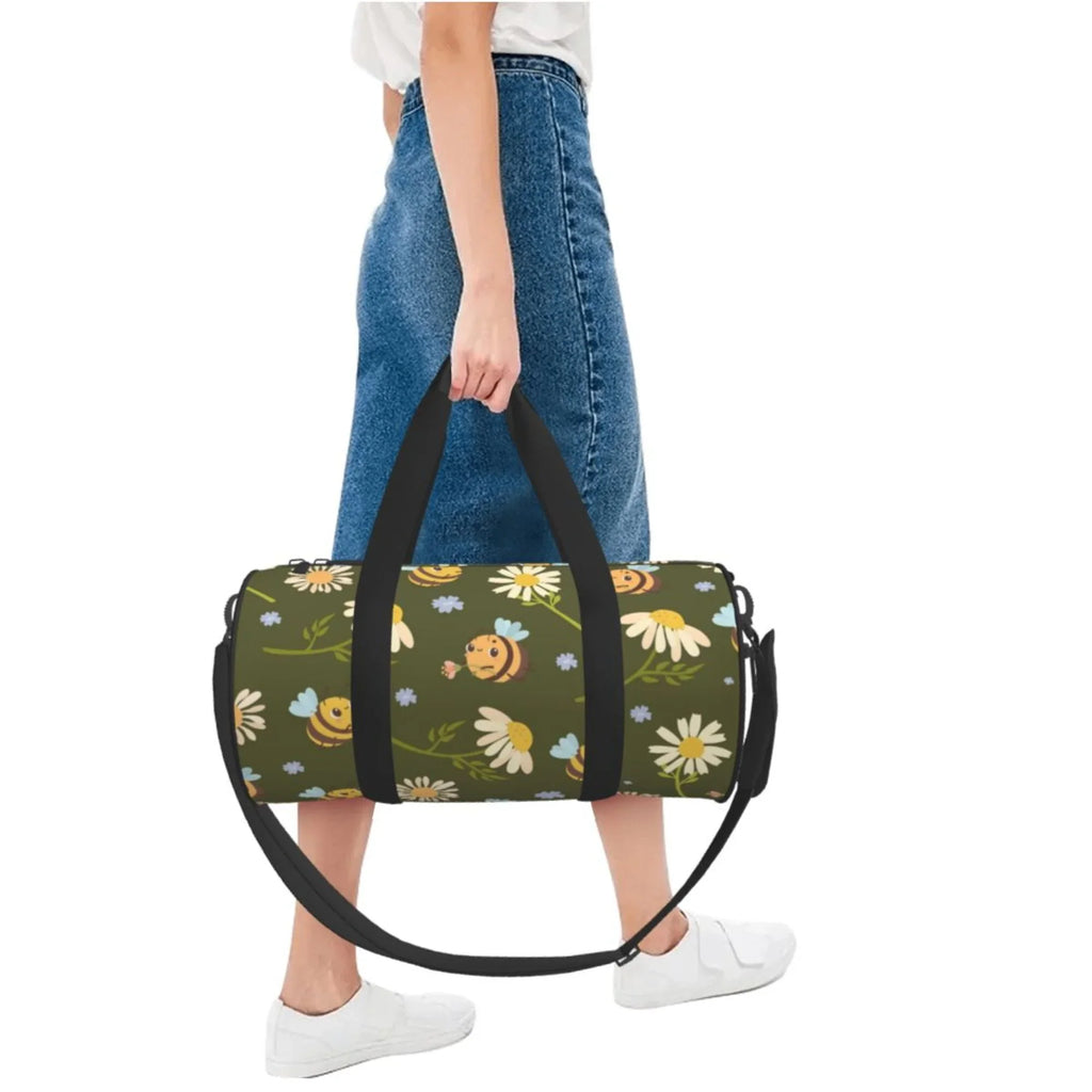 Green Daisies Bees Travel Duffle Bag, Sports Tote Gym Bag Weekenders Bags for Women Men