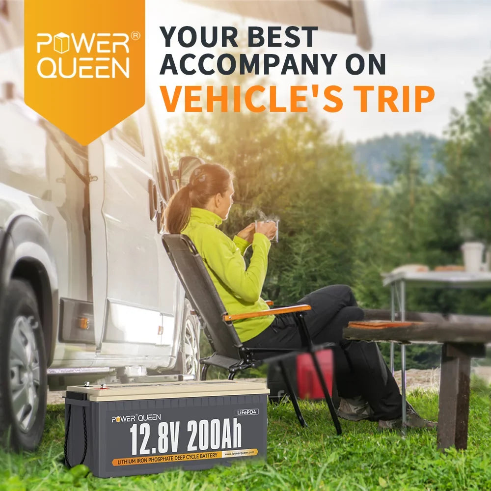 Power Queen 12.8V 200Ah LiFePO4 Battery 2560Wh 4000+ Cycles for Solar  Camper Off-Grid