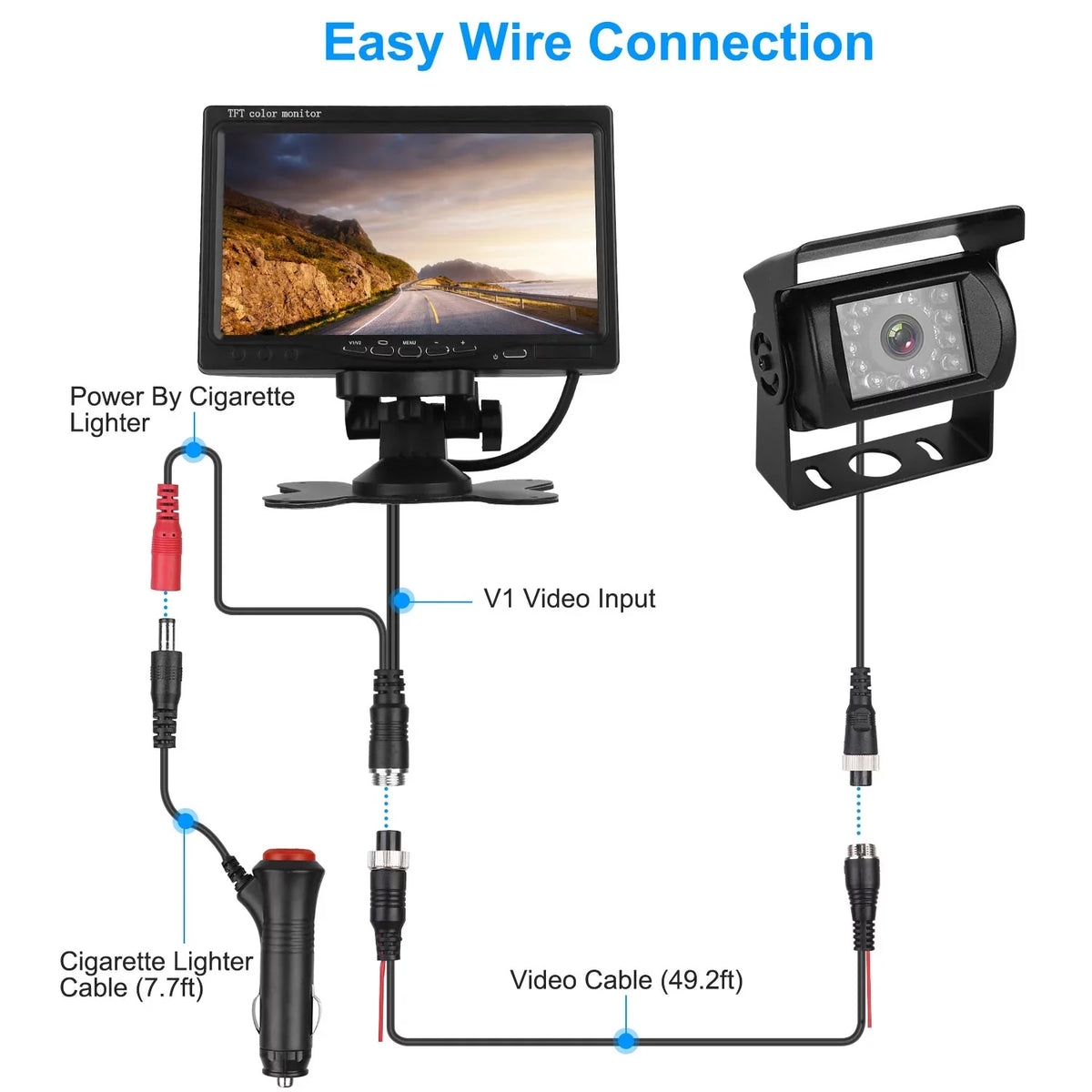 Vehicle Backup Camera, 7In Monitor Reverse Camera, Car Rearview Parking Reverse System, IP67 Waterproof Car Parking Reverse System with Night Vision for Car Trunk Van