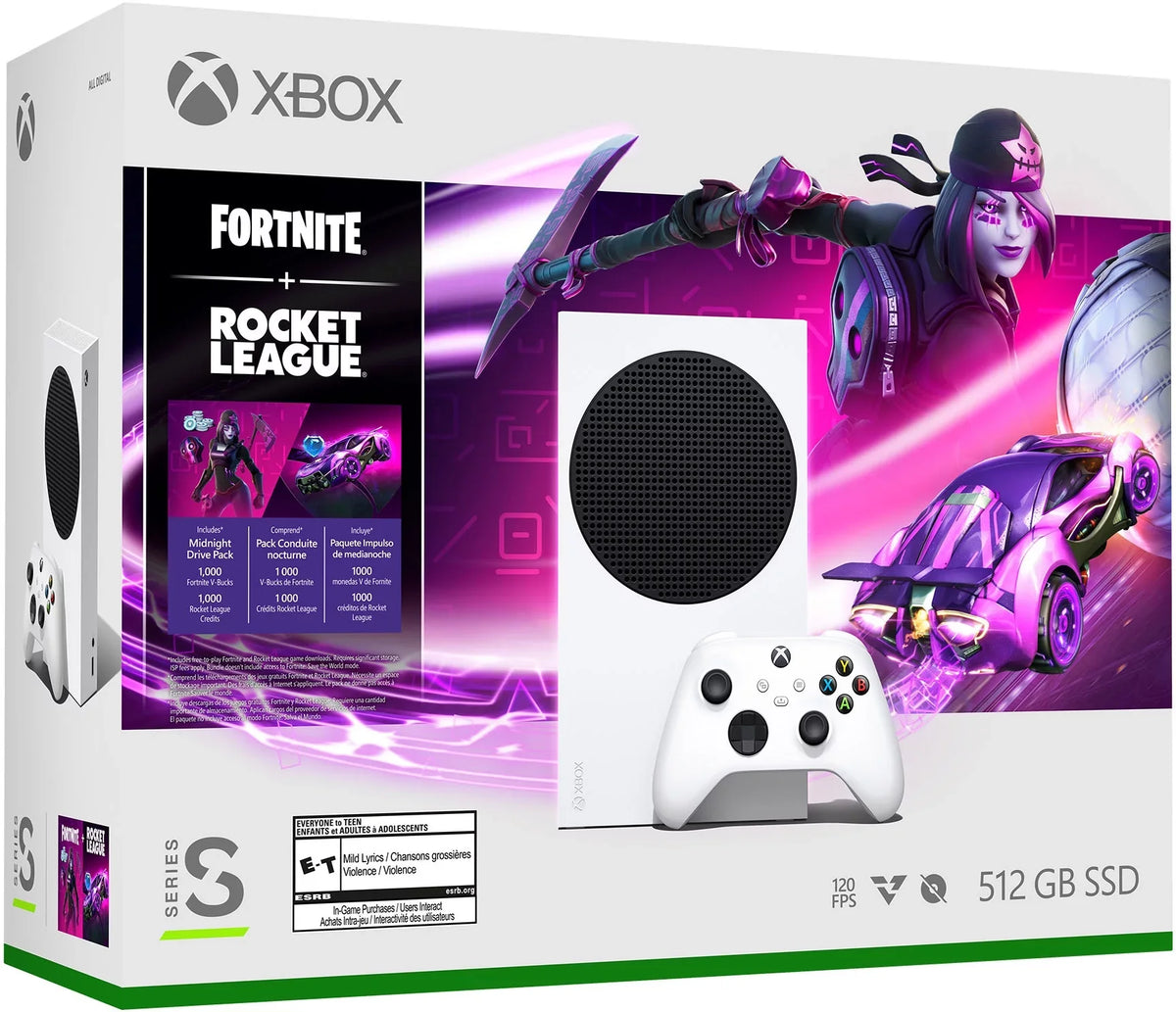 Microsoft Xbox Series S Fortnite & Rocket League Midnight Drive Pack Bundle with Overwatch 2 Waypoint Pack