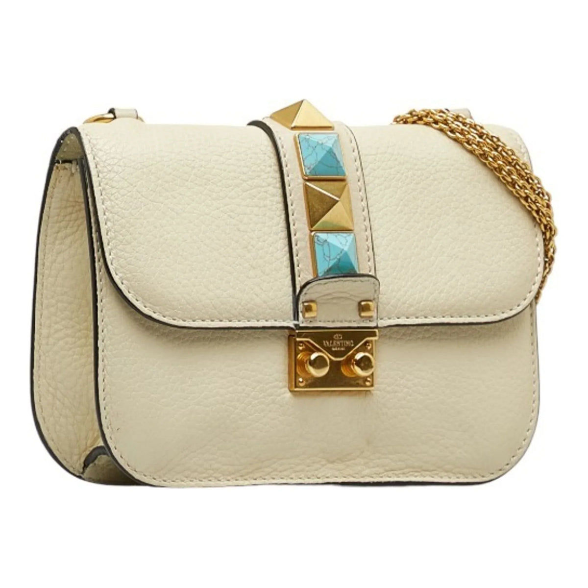 Pre-Owned Valentino Studded Chain Shoulder Bag Ivory Leather Women's  (Good)