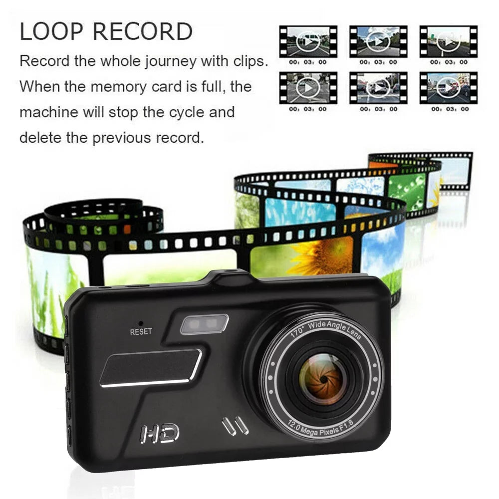 4" 1080P  Touch Screen Dash Cam Dual Lens Car  170° Front and Rear Camera Dashboard, Camera Recorder with G-Sensor