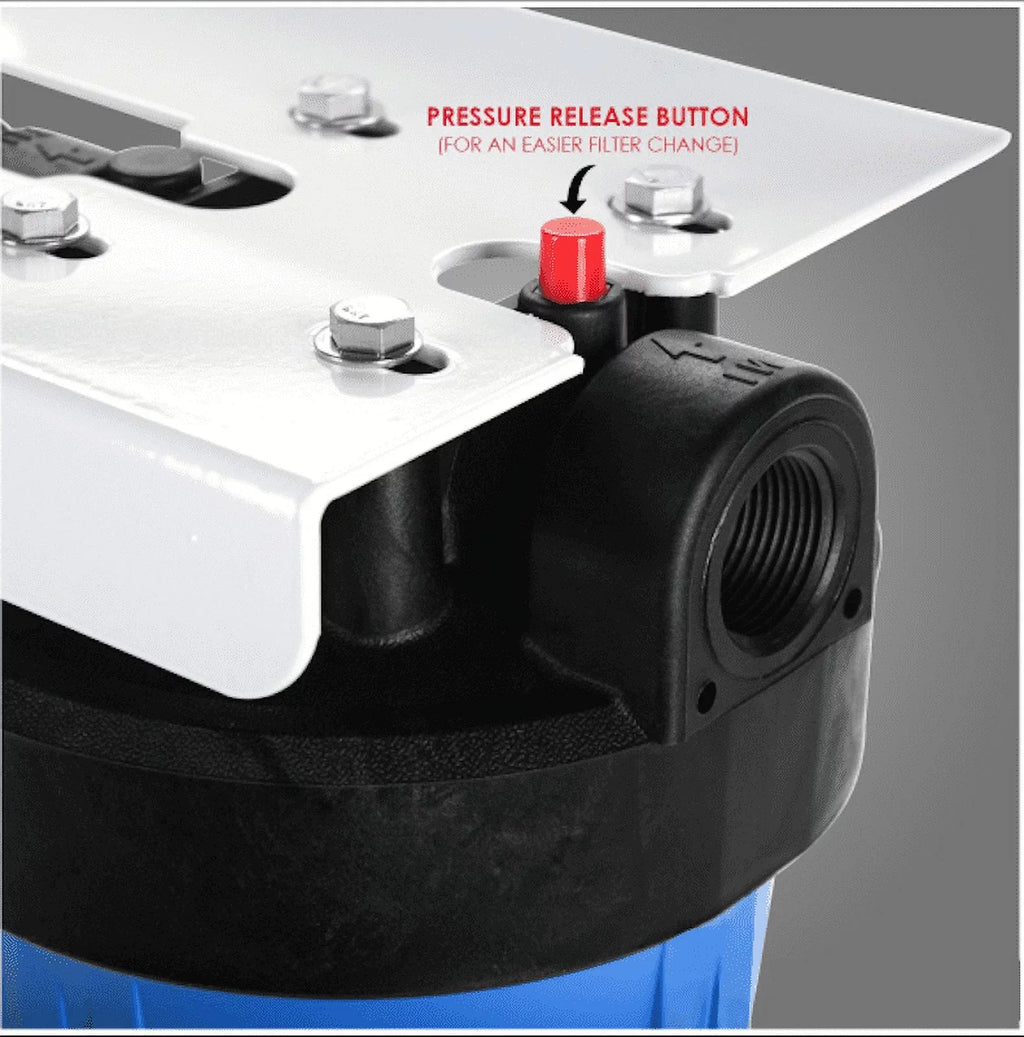 2 Pack: Big Blue Housing Canister Water Sump 1"  w/ Pressure Relief for 4.5" x 20" Whole House Filters