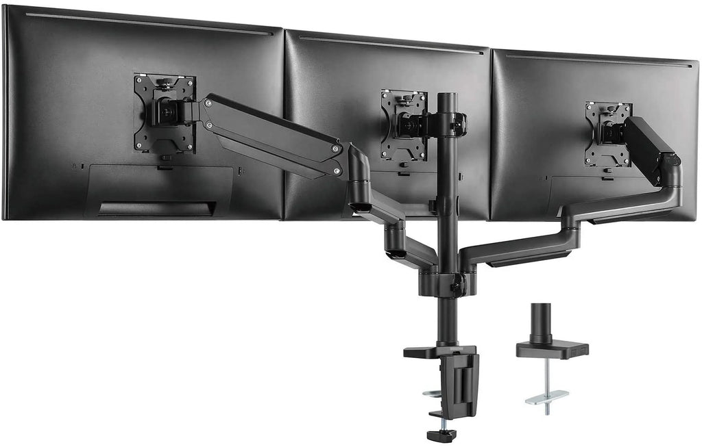 Premium Triple  Monitor Desk Mount Fully Adjustable Gas Spring Stand for Display up to 27 inch, 15.4lbs Weight Capacity