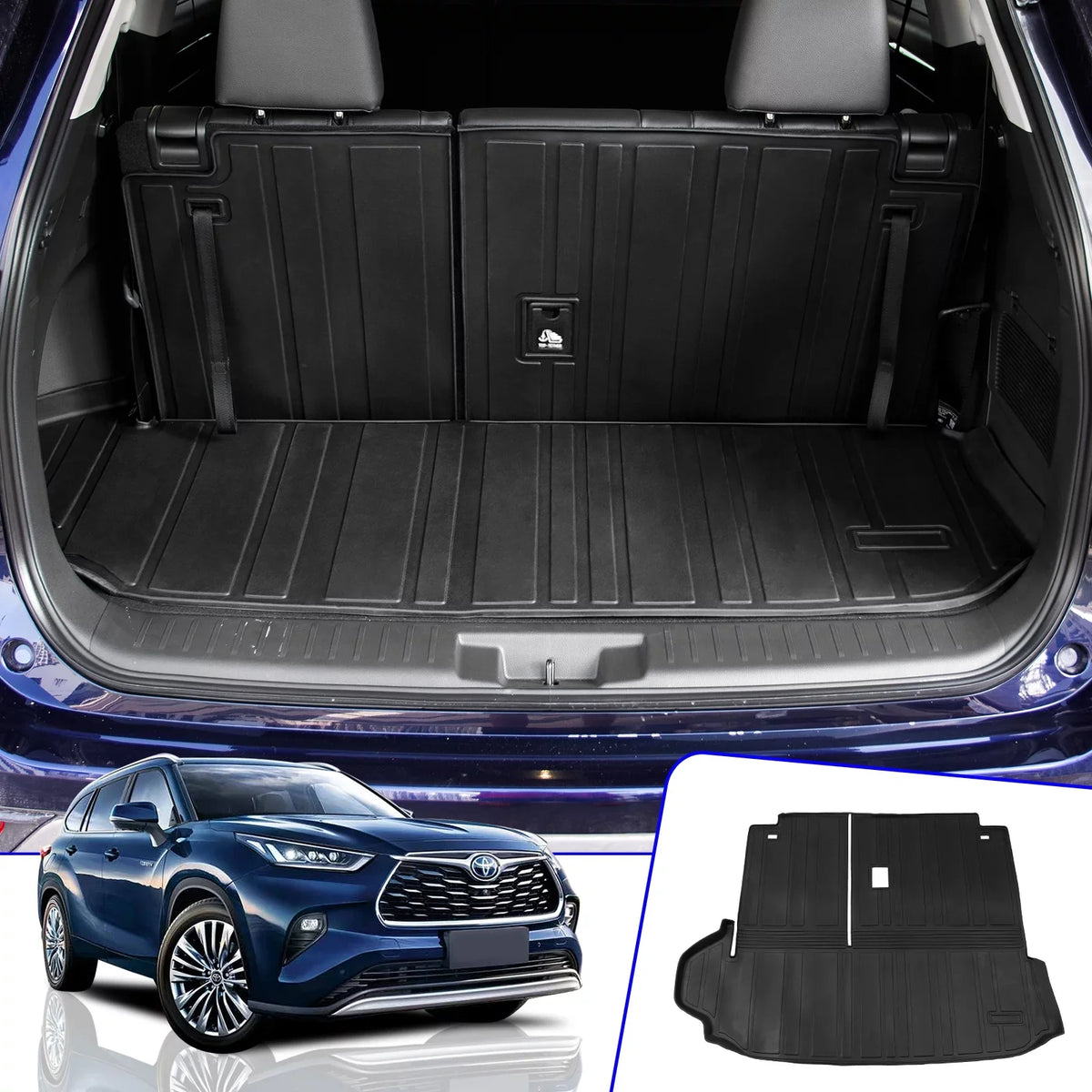 Cargo Mat Compatible with 2020-2024 Toyota Highlander Trunk Mat Cargo Liner  Back Seat Cover Protector 2022 7 Seats Highlander Accessories (2020-2023, Trunk Mat with Backrest Mat)