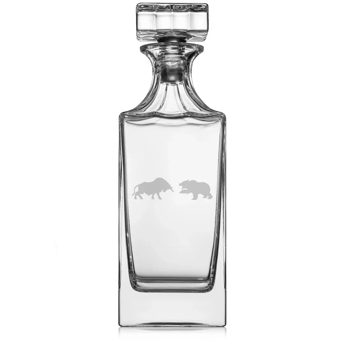 30 oz Glass Whiskey Decanter with Glass Stopper Gift Bull Vs Bear Stock Market Day Trader