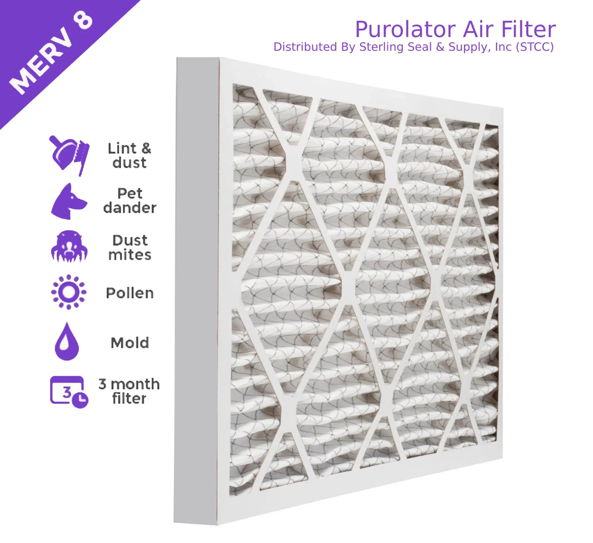 12x24x2, Purolator DMK80 Extended Surface Pleated Air Filter, Mechanical  8, (6 Pack)