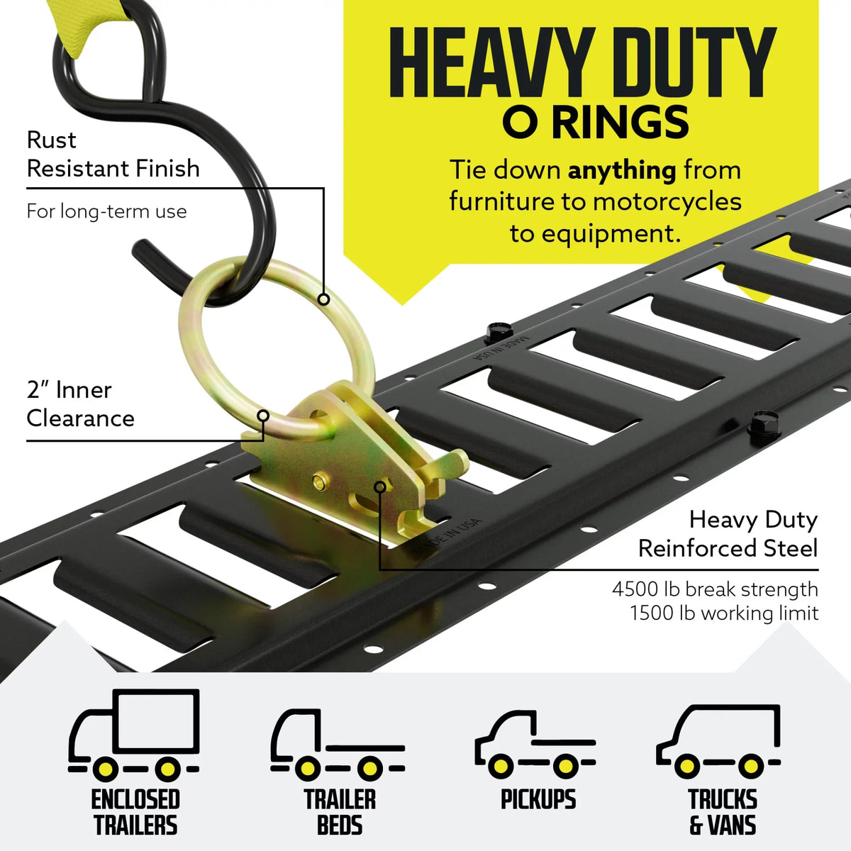 Cargo Etrack Rails Kit 8' Black Trailer Tie Down Rails & E Track Accessories