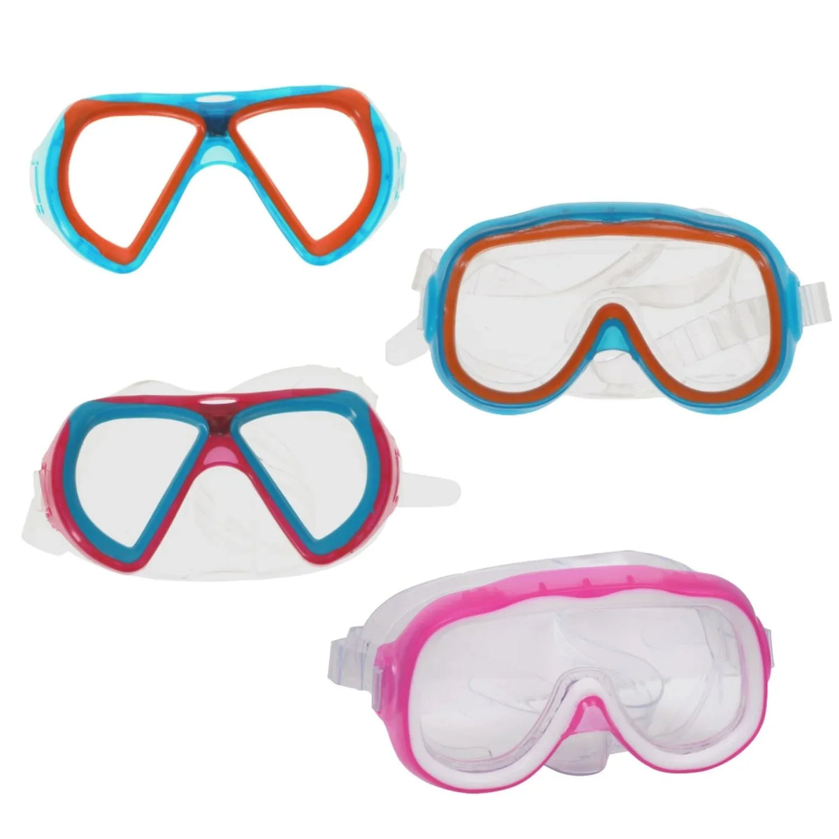 Summer Kids Eyes and Nose Safety Pool Goggles, Outdoor Fun  Swim Masks Set of 4 &  Storage Carrier (Color vary)