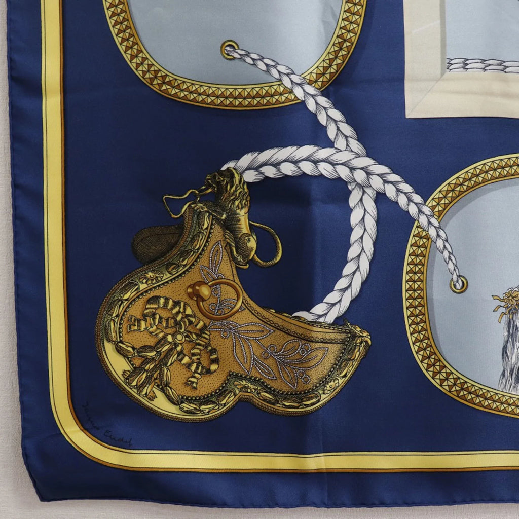 Pre-Owned Hermes Carre 90   Dressed Horse Silk Blue Women's Scarf (Fair)