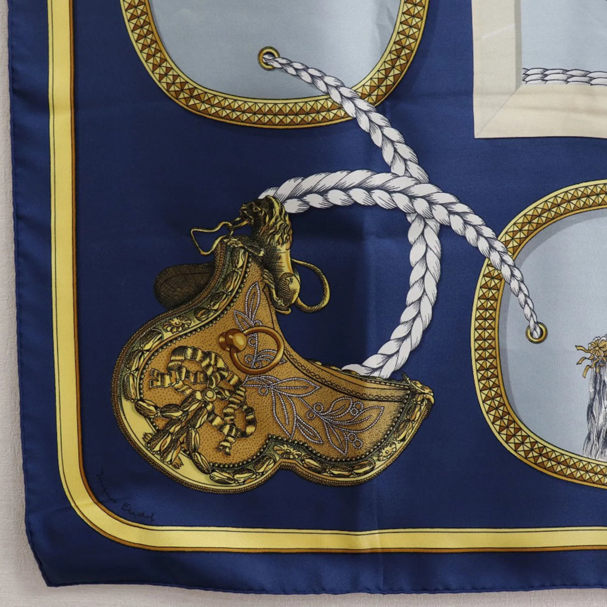 Pre-Owned Hermes Carre 90   Dressed Horse Silk Blue Women's Scarf (Fair)