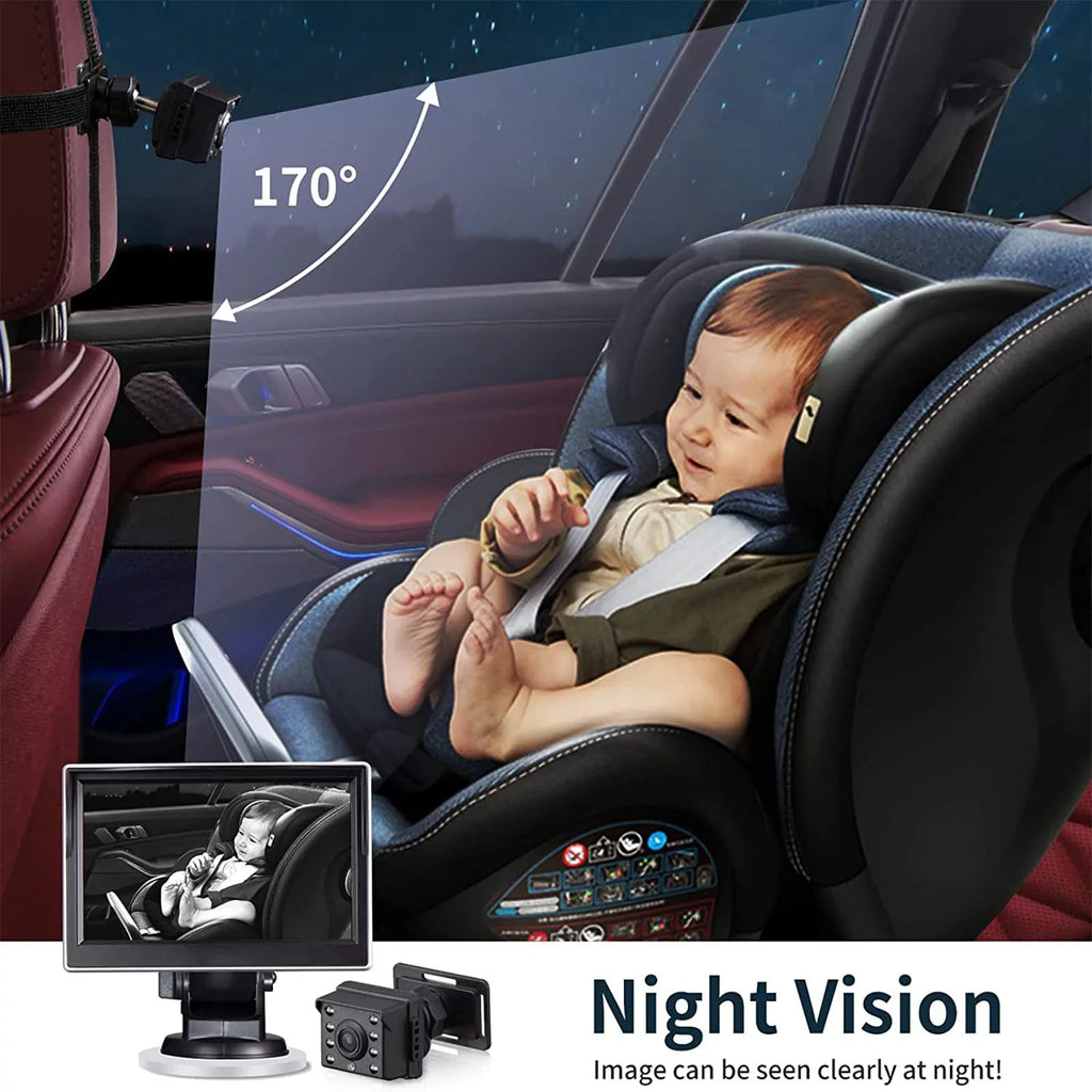 Luosen Baby Car Camera 1080P, Baby Mirror for Car Back Seat with 5 Inch  Monitor, Rear Facing Infant Camera Clear Night Vision, Newborns Travel Safety Kit