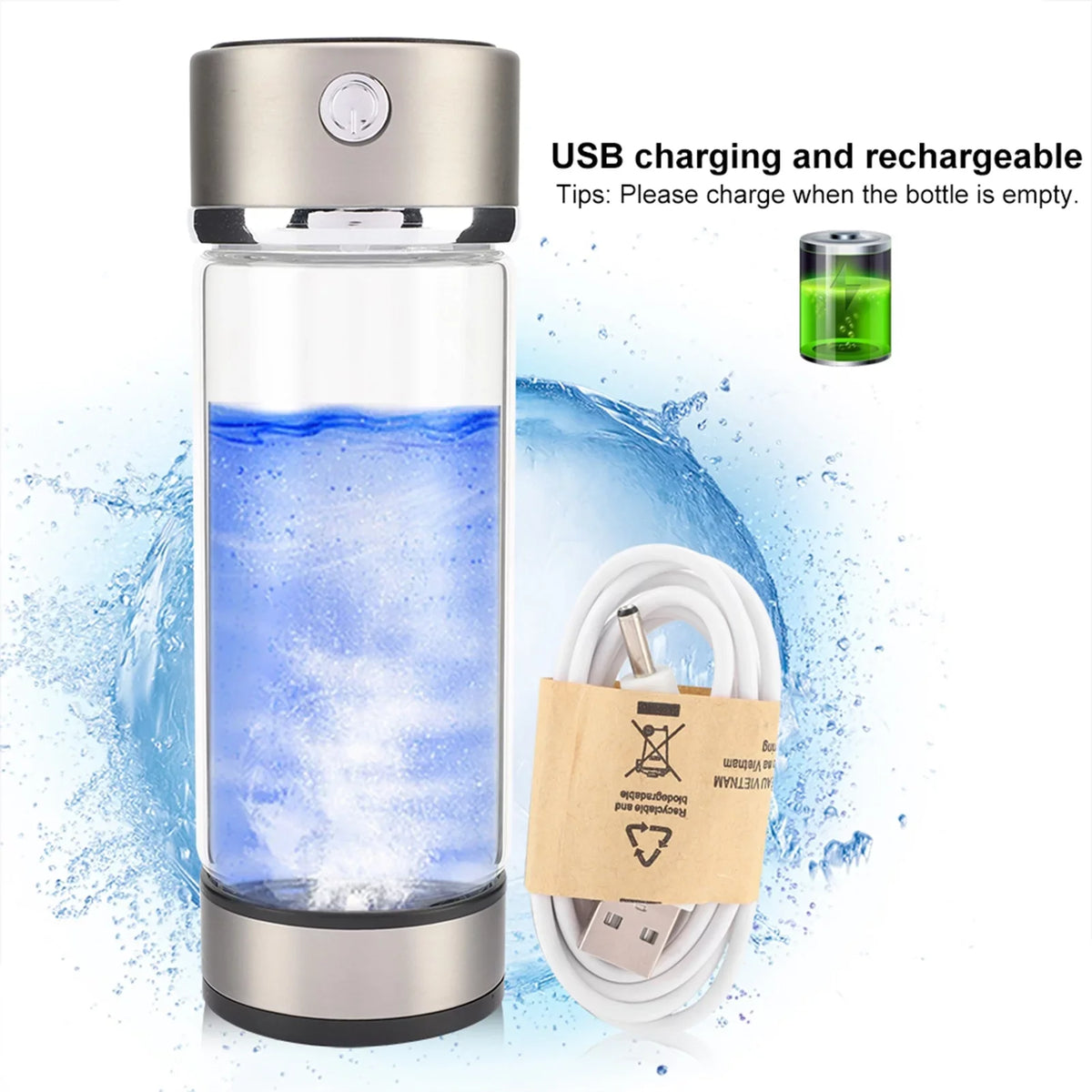 Hydrogen Water Bottle  Charging Rich Hydrogen Water Purifier Filter Glass Bottle Portable Lonizer Cup