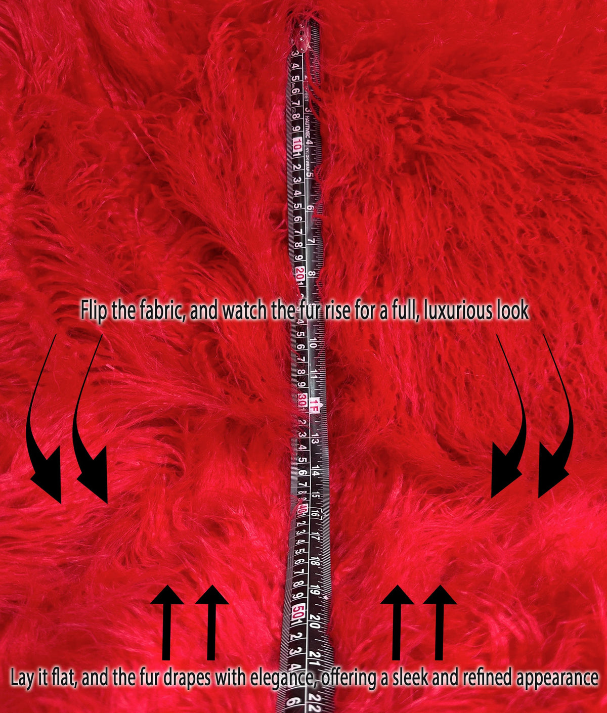 Faux Fake  Yak  3.5"  Pile Japanese Fire Retardant Yarn 2.3oz Per Yard / Craft, Sewing Cosplay 58" Wide Sold by Continuous Yard (Fire Red)