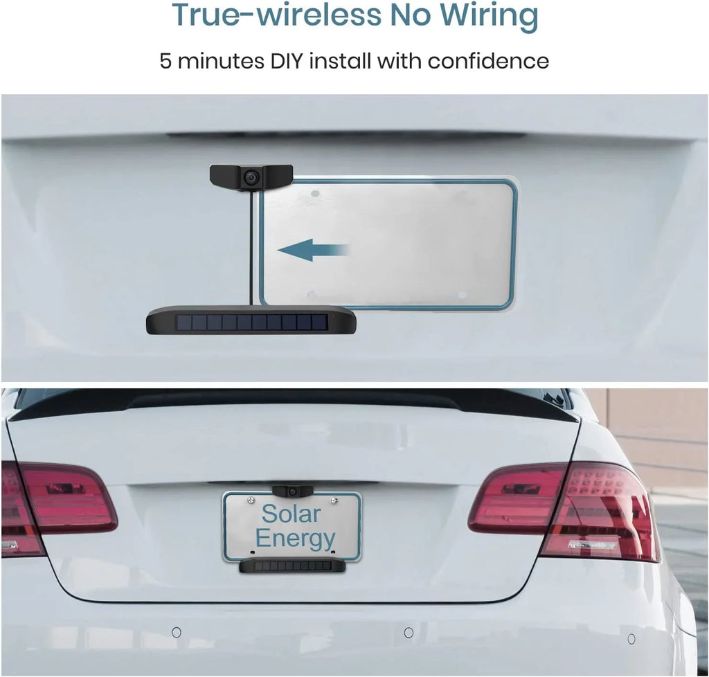 Solar Wireless Backup Camera for Trucks,3 Mins  Installation with Digital Signal ,Waterproof Reverse Hitch Trailer Rear View Camera for Car,Truck,Small (SunGo Pro)