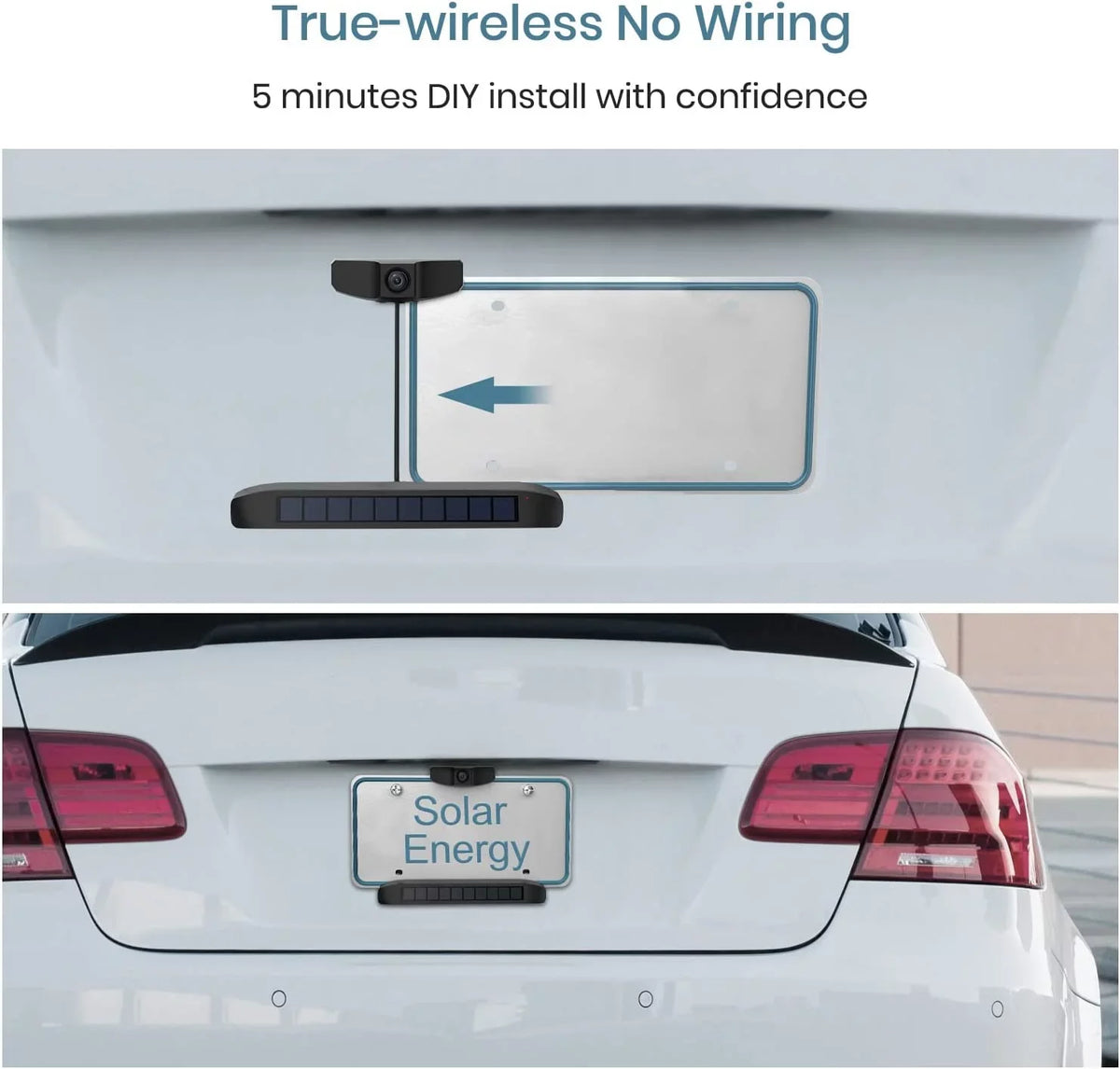 Solar Wireless Backup Camera for Trucks,3 Mins  Installation with Digital Signal ,Waterproof Reverse Hitch Trailer Rear View Camera for Car,Truck,Small (SunGo Pro)