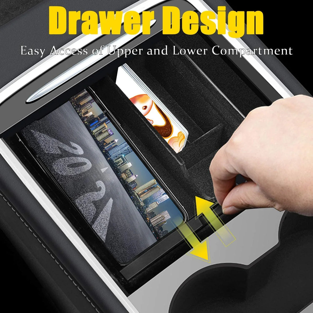 Center Console Organizer Tray Fit for 2021 2022 2023 Tesla Model 3/Y Armrest Storage Box Cubby Drawer Container Tesla Model 3 Model Y Accessories Interior Parts  Material Flocked Liner