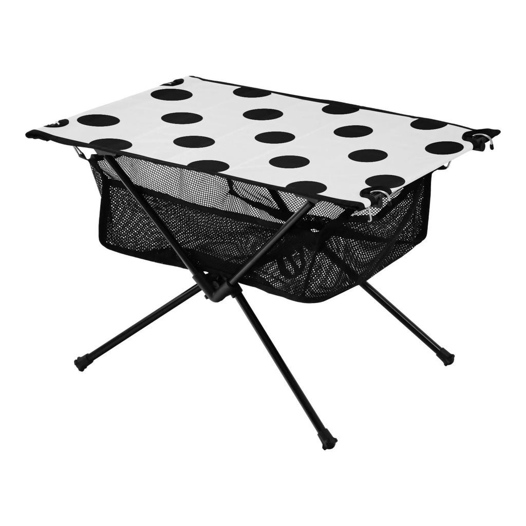 Black Polka Dots Camping Foldable Portable Table Beach Table with Storage Bag Compact Picnic Table for Outdoor Hiking Fishing