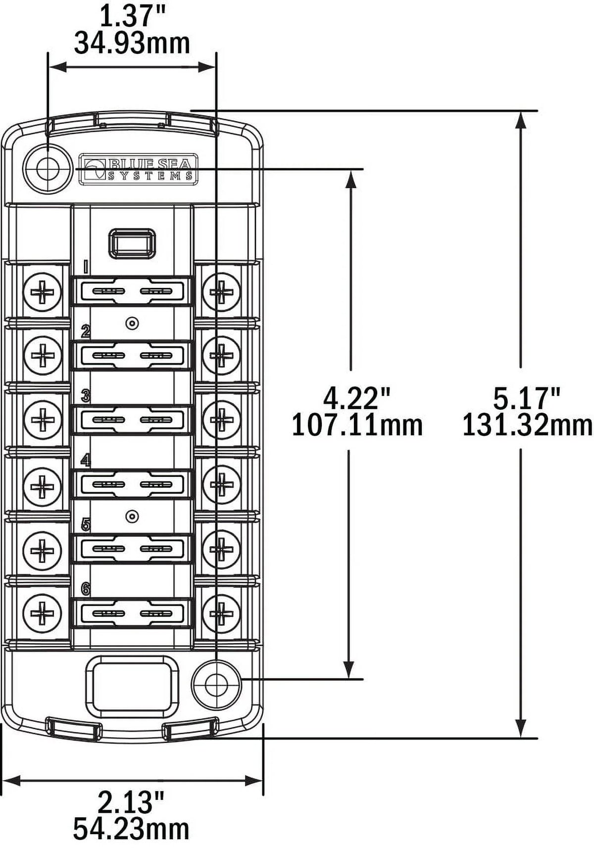 Blue Sea 5037  Blade Fuse Block Witho Cover - 6 Circuit Independent Witho Negative Bus