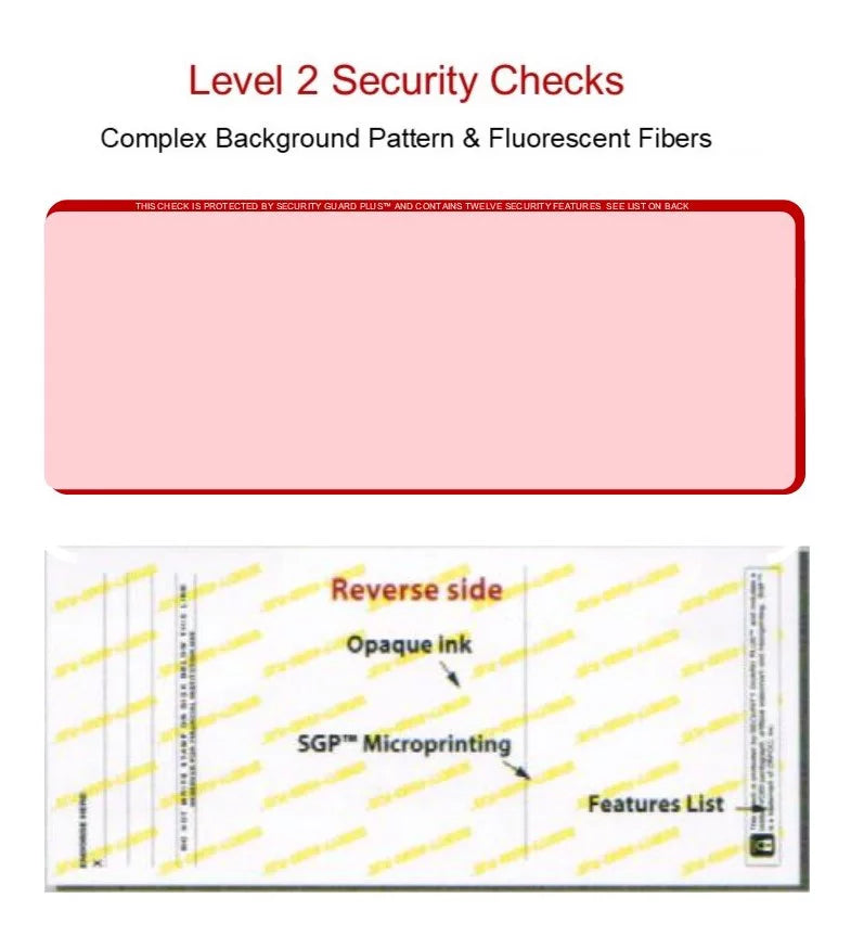Zapco High-Security Check Paper, Red w Complex Background Pattern, 8-1/2" x 11", Microperfed with 3-Up Checks, 12 Security Features -   100