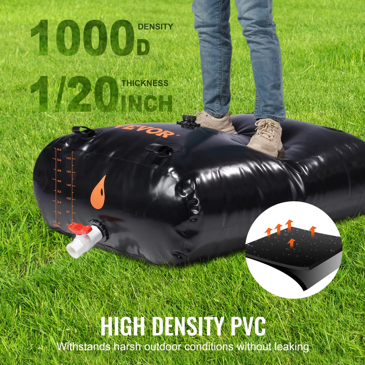 Portable Water Storage Bladder Rainwater Bag,143 Gallon Large Capacity Water Storage Containers,1000D  Water Bladder Including Spigots and Overflow Kit,Water Tank