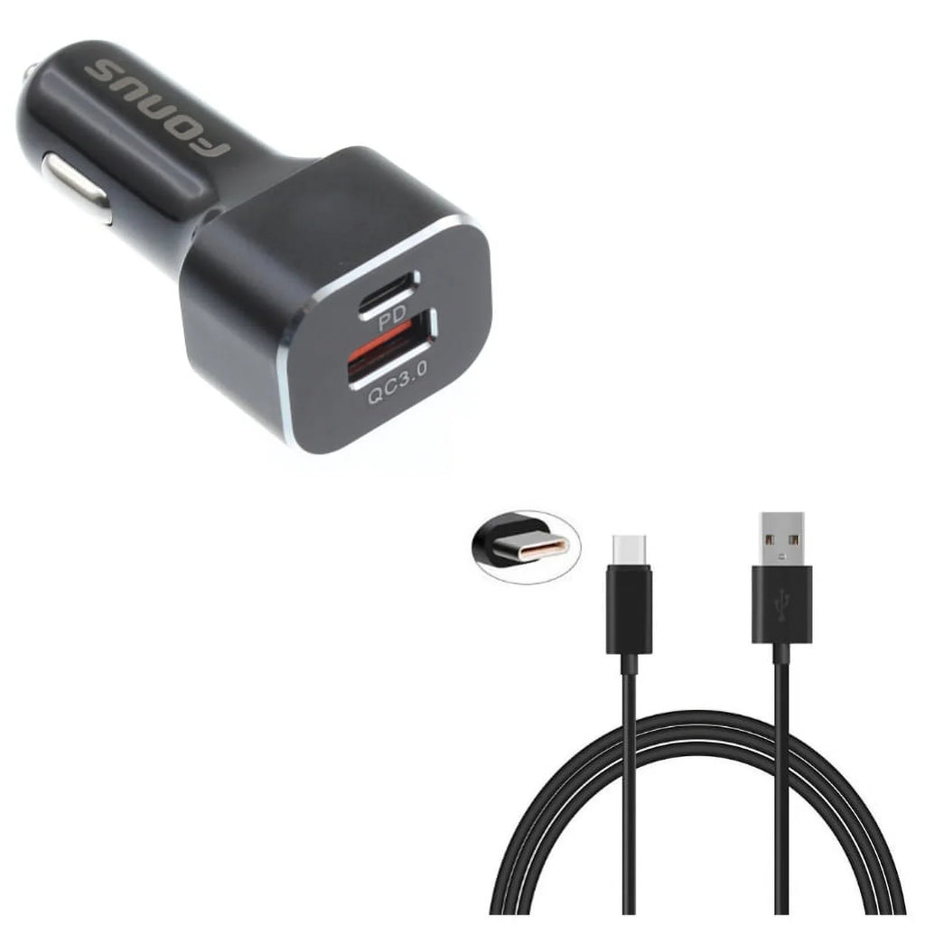 2-Port  36W Quick Car Charger w Cord Charger 6ft  Cable M8J for Blackberry Motion, Key2, KEYone,  -  G9, Vivo  Plus 5 -  S61 S48c - Coolpad Legacy - Essential Phone (-1)