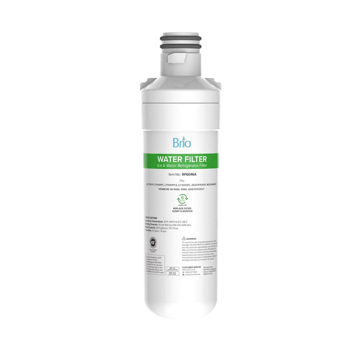 Brio 6046A Refrigerator Water Filter Replacement Compatible With LGLT1000P, LT1000PC, LT1000PCS, -1000PC, ADQ74793501