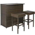 Outdoor 3-Piece  Wicker Bar Set with Table and Stools