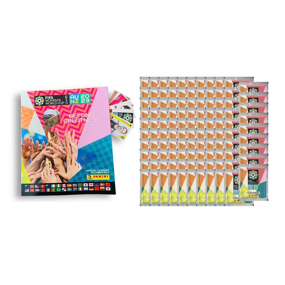 2023 Panini Women's  World Cup Stickers - Bundle 2 (100 Packs & Mega Starter Pack) (Album + 551 Stickers)