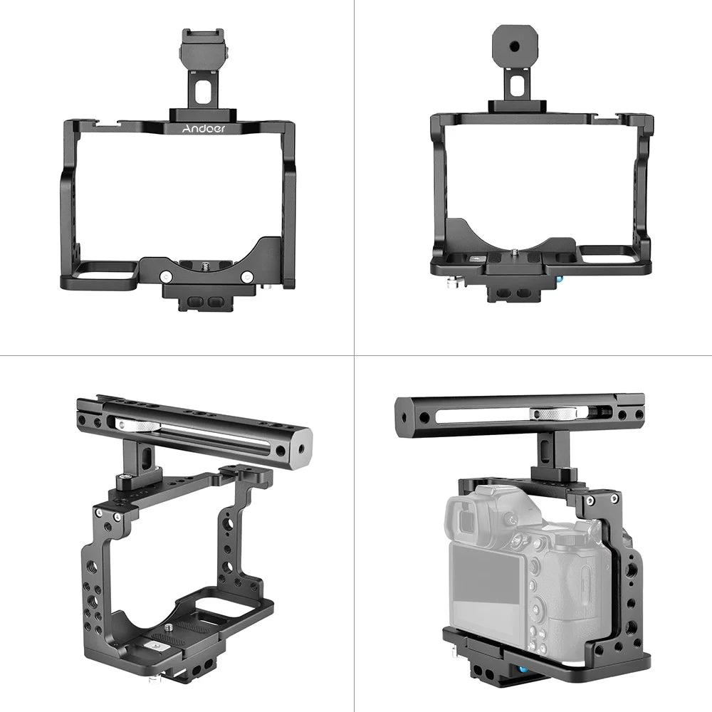 Andoer C15-B Camera Cage +  Handle Kit Aluminum Alloy with Cold Shoe Mount Compatible with Nikon Z6/Z7  Camera